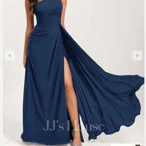 JJ's House NWT A-line One Shoulder Chiffon Dress, Navy Blue